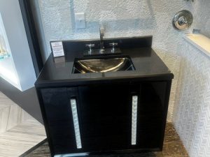 LinkaSink TUXEDO 36" Vanity With Glass Hardware, Rectangle Undermount Sink, 3 Hole Widespread, and Backsplash (S2627153)